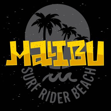 Malibu Surf binici Beach California sörf sörf Tasarım Logo işareti etiket promosyon reklamları t gömlek ya da etiket Poster afiş vektör görüntüsü için.