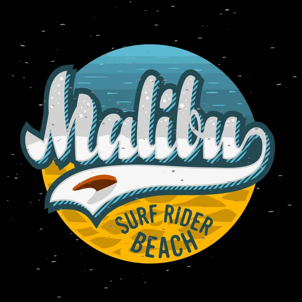 Malibu Surf Rider Beach Kalifornien Surfing Surf Design logotyp tecken etikett för befordran annonser t skjorta eller klistermärke affisch Flyer vektorbild. — Stock vektor