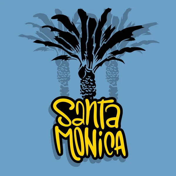 Santa Monica California Design a pálma fák logó jel címke hirdetések promóciós póló és a matrica, plakát, szórólap vektor kép. — Stock Vector