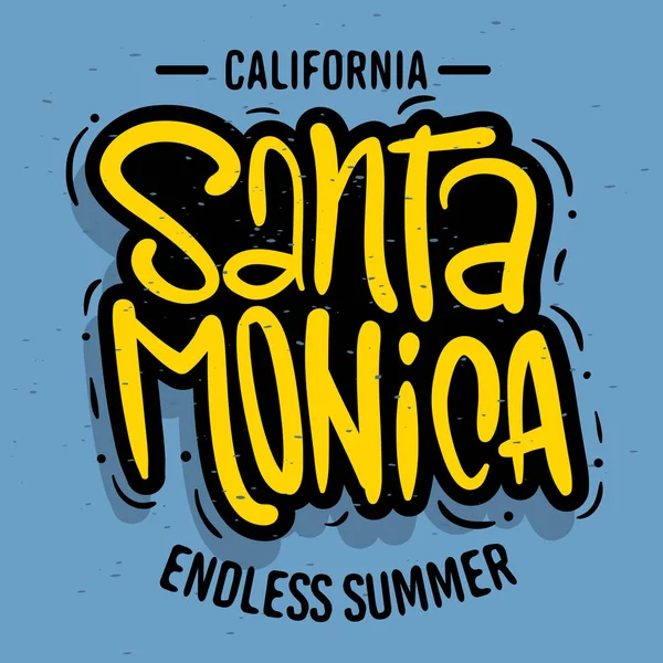 Santa Monica California Design Logo jel Label hirdetések promóciós póló és a matrica, plakát, szórólap vektor kép. — Stock Vector