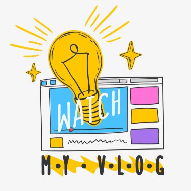 Vlog Video Blog sosyal medya karikatür tarzı tasarım izlemek benim Vlog çağrı eylem vektör grafiği