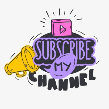 Vlog Video Blog ilgili sosyal medya temalı karikatür tarzı tasarım abone benim kanal arama için eylem vektör grafiği