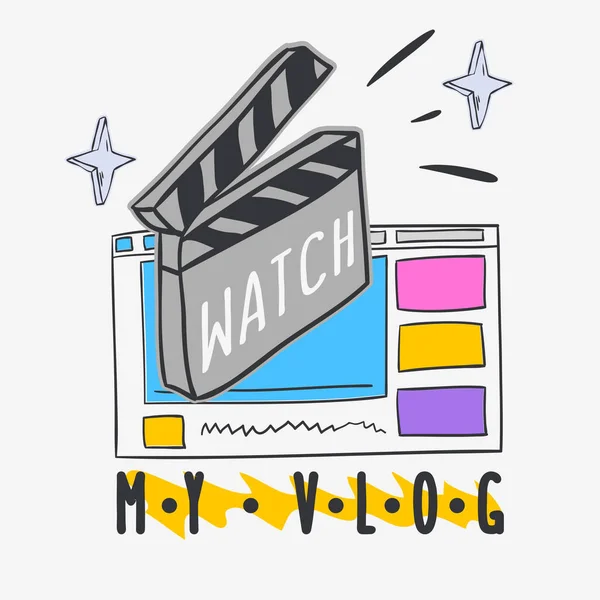 Vlog video blog social media cartoon style design watch my vlog call to action vektorgrafik — Stockvektor