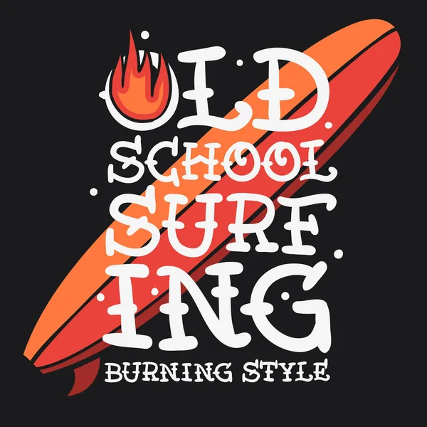 Surf Surf Tema Camiseta Impressão Design Desenho à mão Tradicional Velha Escola Tatuagem Estética Carne Corpo Arte Influenciado Desenho Vintage Inspirado Ilustração Vetor Gráfico — Vetor de Stock