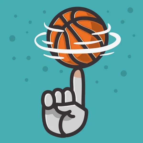 Basketbalový míč rukou točí prstem rovnováhu ilustrace vektorové grafiky — Stockový vektor