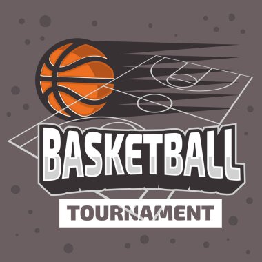 Basketbol basketbol sahası ve bir top vektör grafiği temalı tasarımıyla.