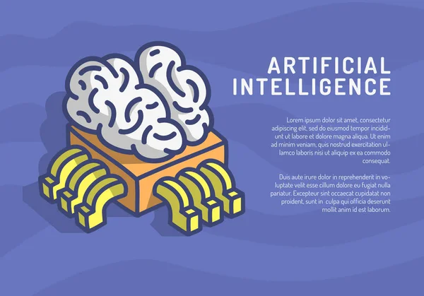 Inteligência artificial Design temático Desenho à mão Desenho animado Ilustração engraçada com processador de computador Cpu Chip e conceito de cérebro humano Vetor Gráfico Lugar para mensagem de texto —  Vetores de Stock