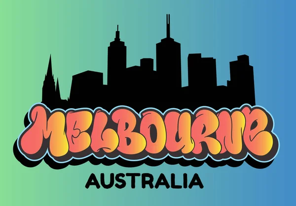 Melbourne australien stadtbild stadtsilhouette stadtkarte flyer poster handgezeichnet schriftzug typ design werfen blasen graffiti vektorgrafik — Stockvektor