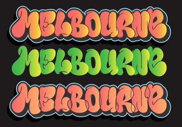 Melbourne australien urban label sign logo handgezeichnet buchstaben typ design werfen blasen graffiti vektorgrafik — Stockvektor