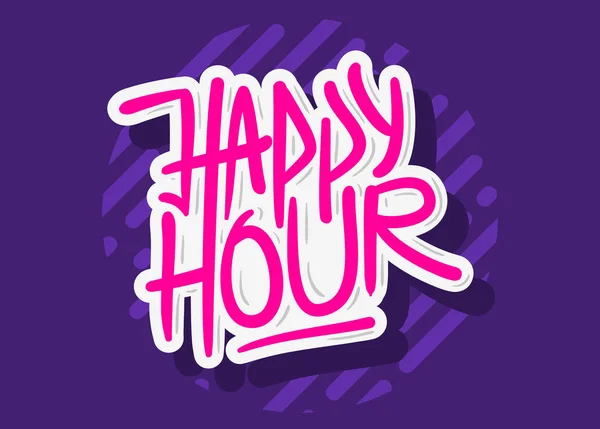 Happy Hour Label Sign Logo Escova desenhada à mão Lettering Caligrafia Tipo Design Vector Gráfico — Vetor de Stock