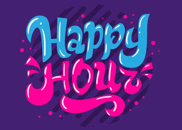 Happy Hour Label Sign Logo Desenho Mão Lettering Type Design —  Vetores de Stock