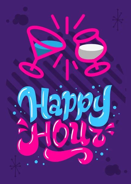 Happy Hour Poster Flyer Design Desenhado à Mão Lettering Type Vector Graphic —  Vetores de Stock