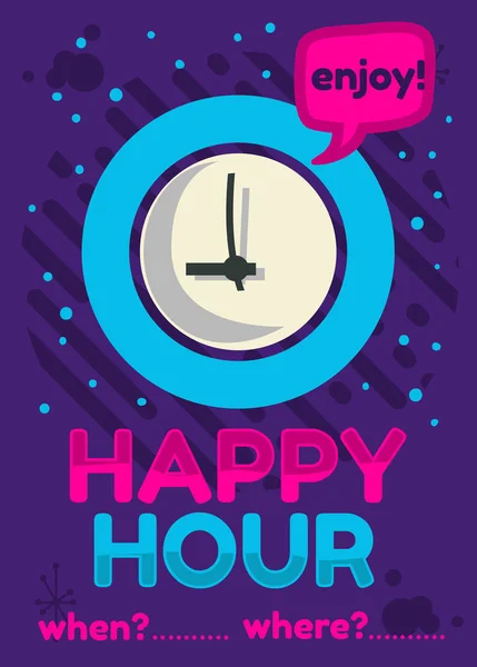 Happy Hour Poster Flyer Design Rosa Céu Azul Roxo Cores Vetor Gráfico — Vetor de Stock