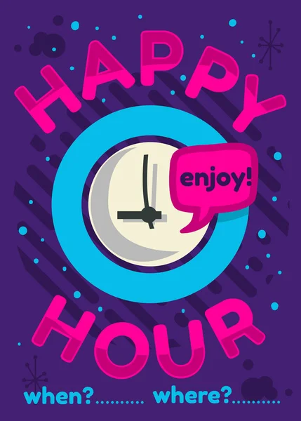 Happy Hour Poster Flyer Design Rosa Céu Azul Roxo Cores — Vetor de Stock