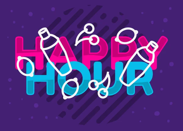 Happy Hour Design Rosa Céu Azul Roxo Cores Vetor Gráfico —  Vetores de Stock