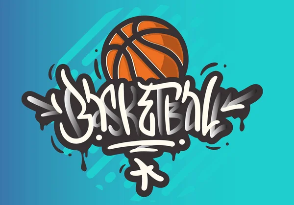 Basketbol temalı elle çizilmiş fırça hat grafiti etiketi stil türü tasarım vektör grafik yazı — Stok Vektör