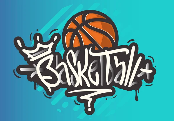 Basketbol temalı elle çizilmiş fırça hat grafiti etiketi stil türü tasarım vektör grafik yazı — Stok Vektör