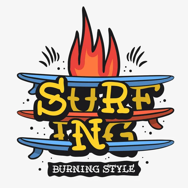 Surf Surfing temático Vintage tradicional tatuagem influenciado estético gráficos para T-shirt impresso t-shirt Vector Media —  Vetores de Stock