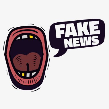 Ağız elle çizilmiş Doodle tarzı bir beyaz arka plan vektör medya çığlık haber sahte