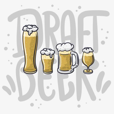 Taslak bira el vektör tasarım farklı gözlük bira için beyaz bir arka plan üzerinde çekilmiş