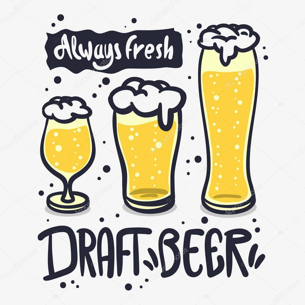 Draft Beer Hand Drawn Vector Design On A White Background 