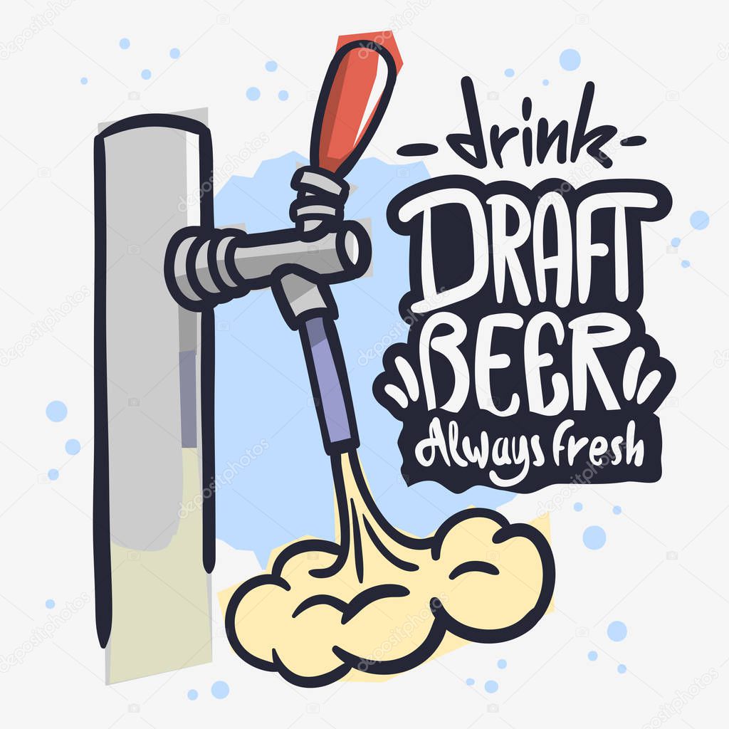 Draft Beer Tap Froth Foam Beverage Hand Drawn Vector Design  On A White Background