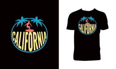 Kaliforniya Sörf Vektörü T-Shirt Tasarımı.