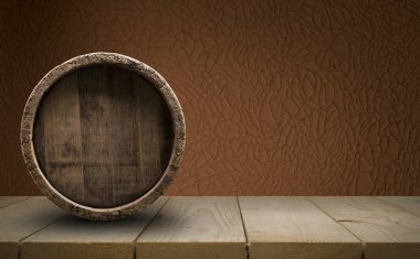 fıçının arka planı ve aşınmış eski ahşap masa