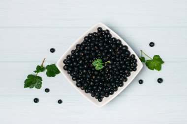 Yaprak sapı ile ahşap masa üzerinde Siyah frenk üzümü