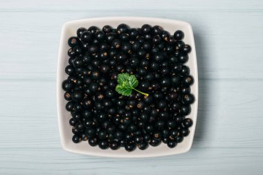 Yaprak sapı ile ahşap masa üzerinde Siyah frenk üzümü