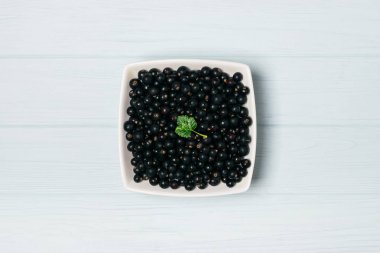 Yaprak sapı ile ahşap masa üzerinde Siyah frenk üzümü