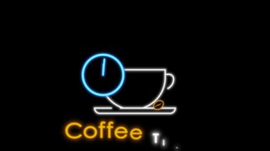 Kahve molası, kahve molası, fincandaki kahve duman, animasyon ikonu, bir fincan kahve duman ve kahve saati, kahve molası, neon yeşil ekran döngüsü 4K