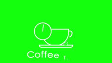 Kahve molası, kahve molası, fincandaki kahve duman, animasyon ikonu, bir fincan kahve duman ve kahve saati, kahve molası, neon yeşil ekran döngüsü 4K