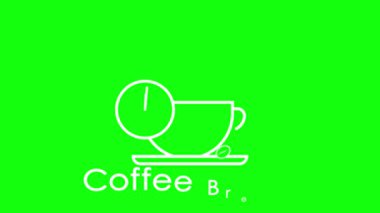 Kahve molası, kahve molası, fincandaki kahve duman, animasyon ikonu, bir fincan kahve duman ve kahve saati, kahve molası, neon yeşil ekran döngüsü 4K