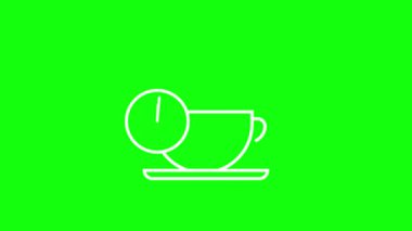Kahve molası, kahve molası, fincandaki kahve duman, animasyon ikonu, bir fincan kahve duman ve kahve saati, kahve molası, neon yeşil ekran döngüsü 4K
