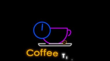 Kahve molası, kahve molası, fincandaki kahve duman, animasyon ikonu, bir fincan kahve duman ve kahve saati, kahve molası, neon yeşil ekran döngüsü 4K