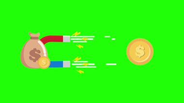 Mıknatıs para çekiyor Canlandırılmış simge mıknatısı para yeşil ekran 4k döngüsünü çekiyor