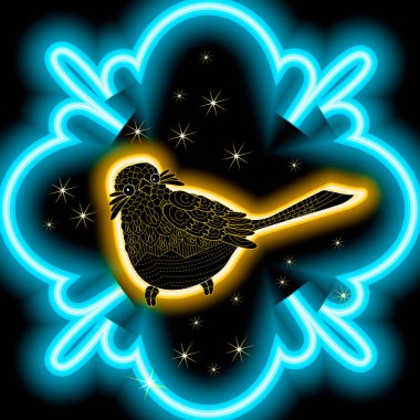 Parlak neon görüntü. Siyah arkaplanda neon eğimli desen. Dekor elementi. Tasarıma. Evrensel uygulama. Vektör illüstrasyonu