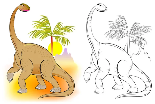 Padrão Colorido Preto Branco Para Colorir Ilustração Dinossauro Bonito Ficha — Vetor de Stock