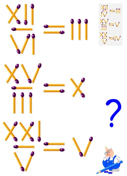 Lógica Juego Puzzle Cada Tarea Mover Una Cerilla Para Hacer — Archivo Imágenes Vectoriales