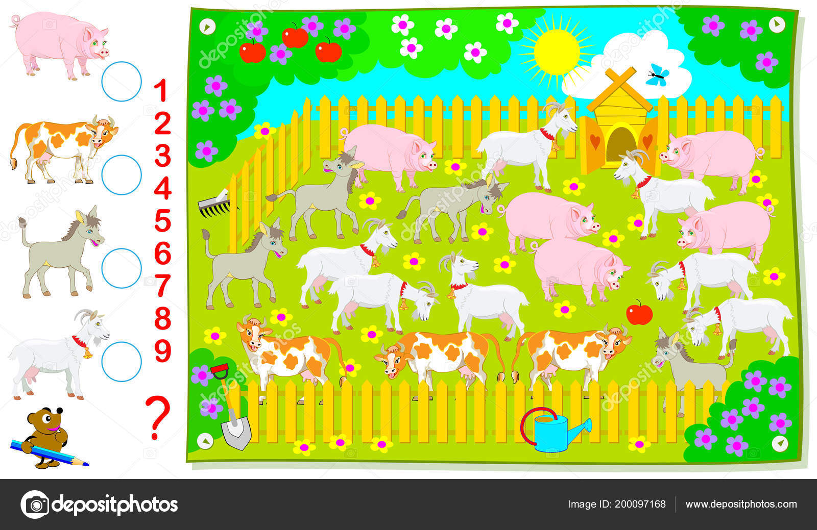 Logic Exercise Young Children How Many Domestic Animals Farm Count Stock Vector Image by ©Nataljacernecka #200097168 Logic Exercise Young Children How Many Domestic Animals Farm Count Stock Vector Image by ©Nataljacernecka #200097168