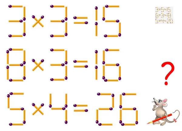 ロジック パズル ゲーム 乗算のタスク それぞれの運動方程式のバランス つのマッチ棒を移動します ベクトル画像 — ストックベクタ