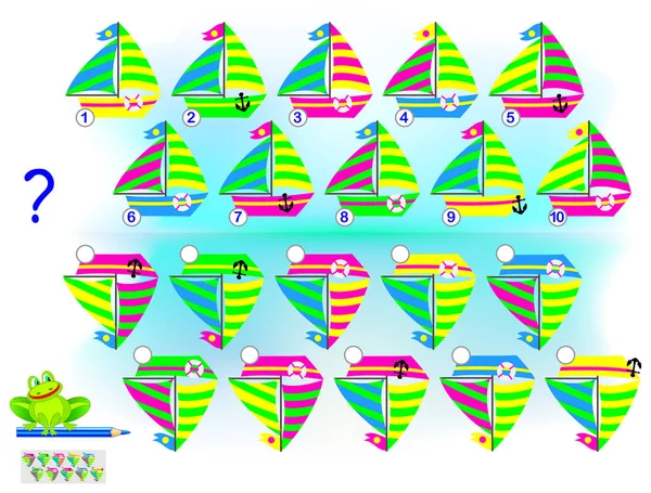 Logic Puzzle Game Children Adults Find Correct Reflection Each Sailboat — Stock Vector