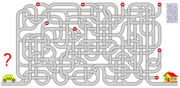 Logik Pusselspel Med Labyrint För Barn Och Vuxna Hjälp Taxi — Stock vektor