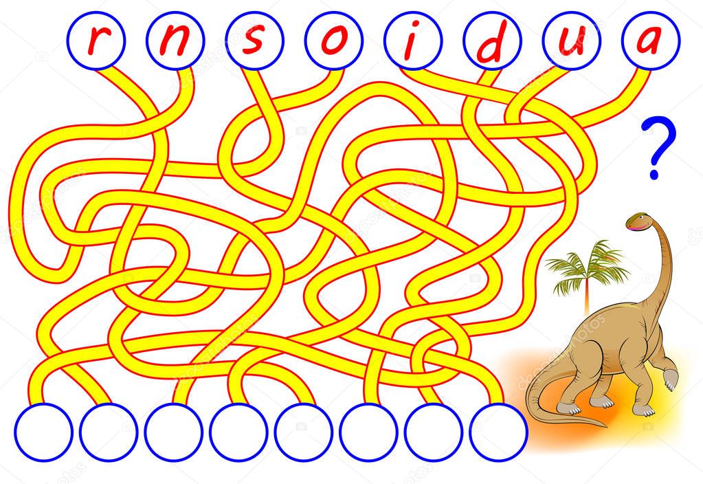 Logic puzzle game for study English. Need to find the correct places for the letters, write them in relevant circles and read the word. Vector cartoon image.