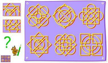 Genç çocuklar için oyun bulmaca mantık. Ayrıntılar için doğru yerlerde bulmalıyız. Vektör çizgi film resim.