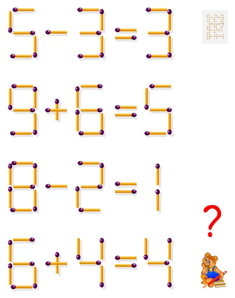 Lógica Juego Puzzle Cada Tarea Mover Una Cerilla Para Hacer — Vector de stock