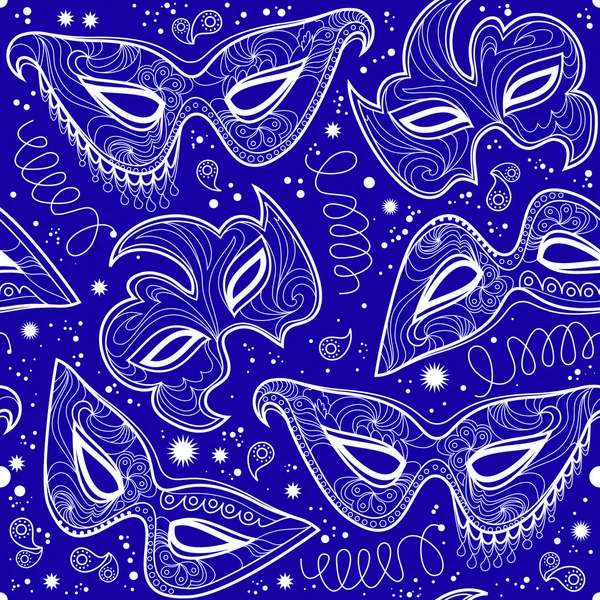 Adorno Patrón Sin Costuras Con Máscaras Carnaval Dispersas Imagen Dibujos — Archivo Imágenes Vectoriales