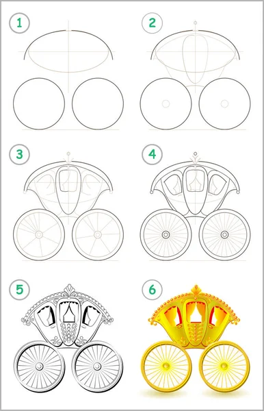 Pagina Mostra Come Imparare Passo Dopo Passo Disegnare Antica Carrozza — Vettoriale Stock