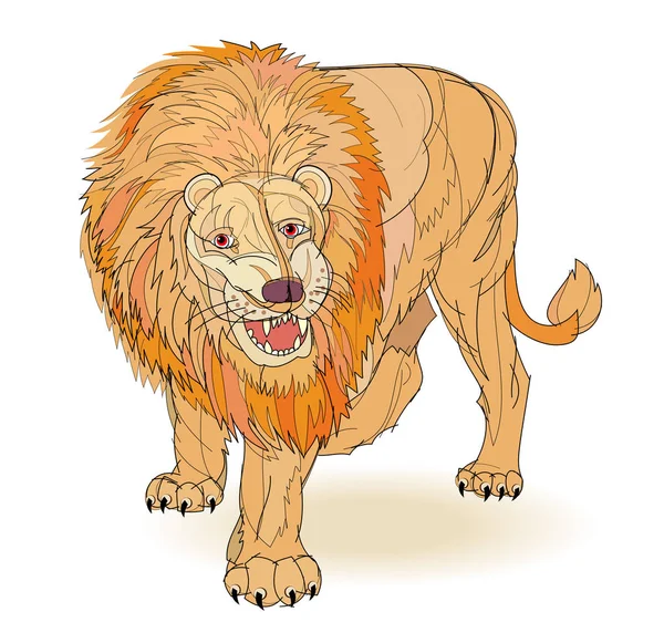 Fantasie Illustration Eines Brüllenden Löwen Auf Weißem Hintergrund Handgezeichnetes Vektorbild — Stockvektor